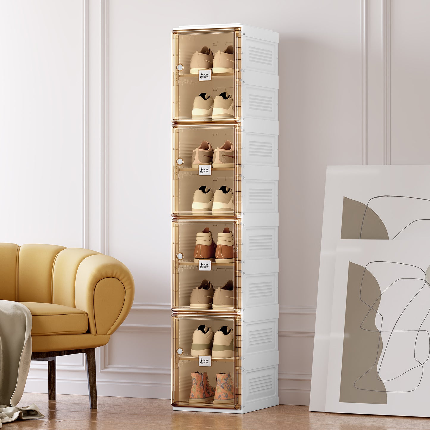 Portable Shoe cabinet  Living Room,Stackable Storage Organizer Cabinet with Doors and Shelves,Shoe Box for Closet