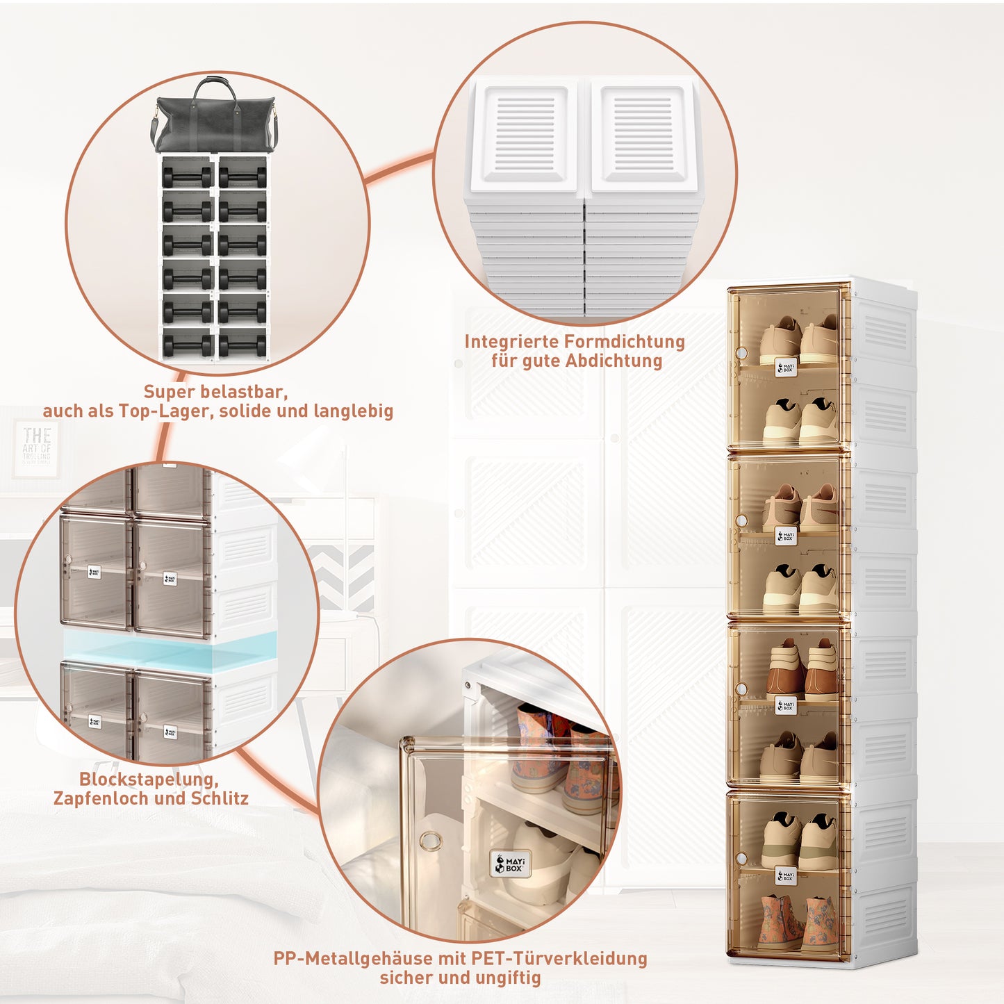 Portable Shoe cabinet  Living Room,Stackable Storage Organizer Cabinet with Doors and Shelves,Shoe Box for Closet